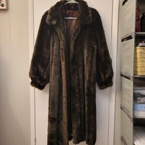 Vintage Adolph Schuman Brown Faux Fur Duster Minky Coat